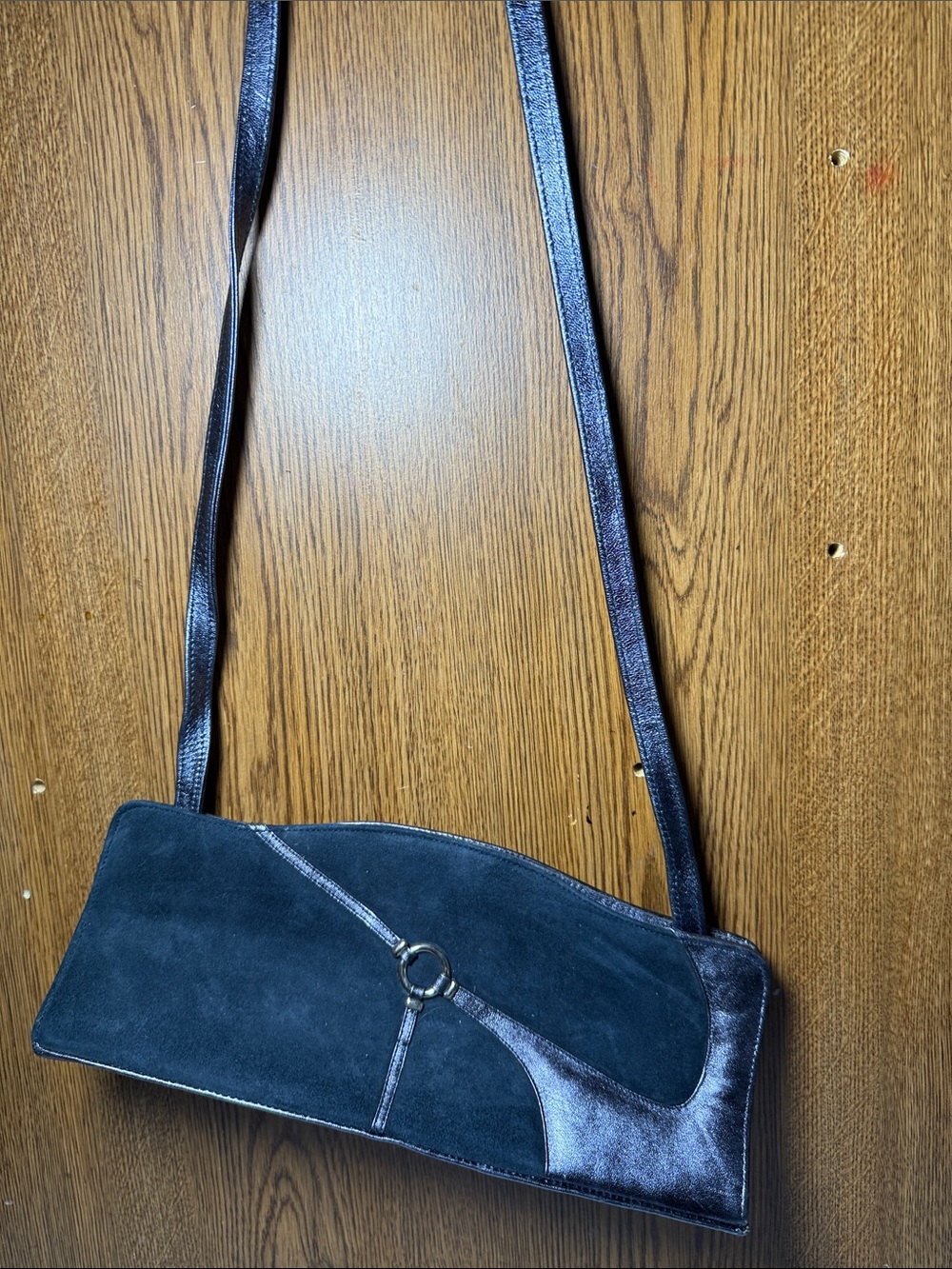 Vintage Brian Jeffrey Blue Suede Shoulder Bag with Metallic Trim made in Spain